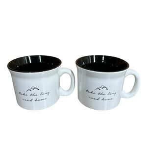 Amici Home Set of 2 Black White Coffee Mugs Cups 16 oz Take the Long Road Home